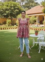 Royal Blue Floral Fit & Flare Kurti Short Kurti