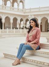 Desert Mocha Traditional Pattern Short Kurti