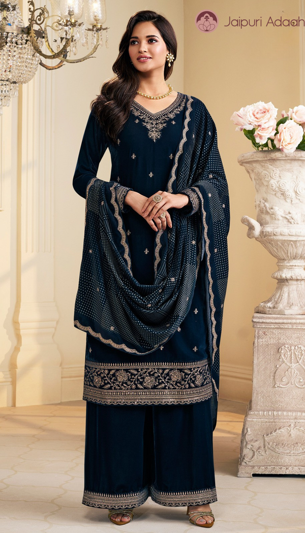 Twinkle purple embroidered velvet suit set with velvet dupatta