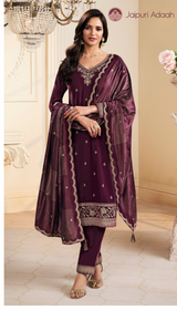 Twinkle purple embroidered velvet suit set with velvet dupatta