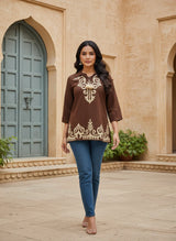 Classic Rose Festive Casual Short Kurti