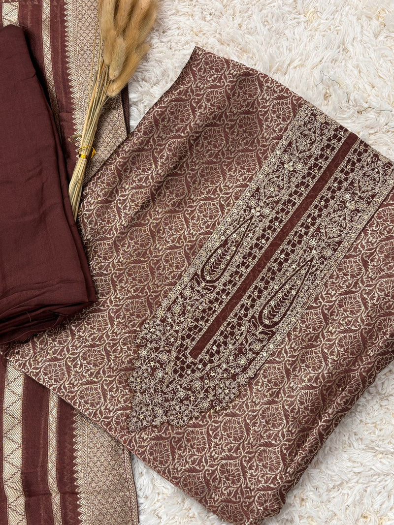 Noorani blue banarsi suit set with dupatta