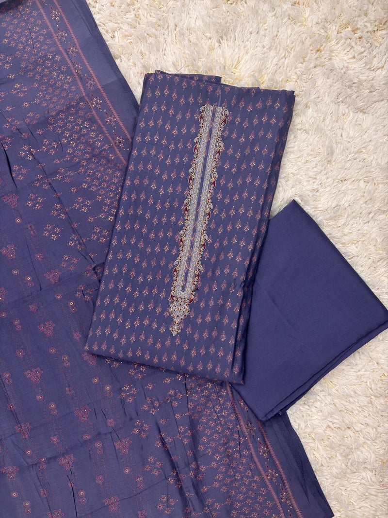 Nooran blue silk suit set with dupatta