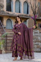 Saanvi Maroon Floral Print Suit Set