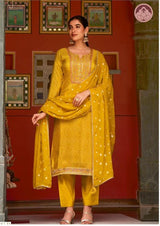 Sawari light green tissue silk embroidered suit set with silk dupatta