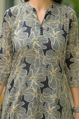 Zohra blue bloom cotton suit set with mul cotton dupatta