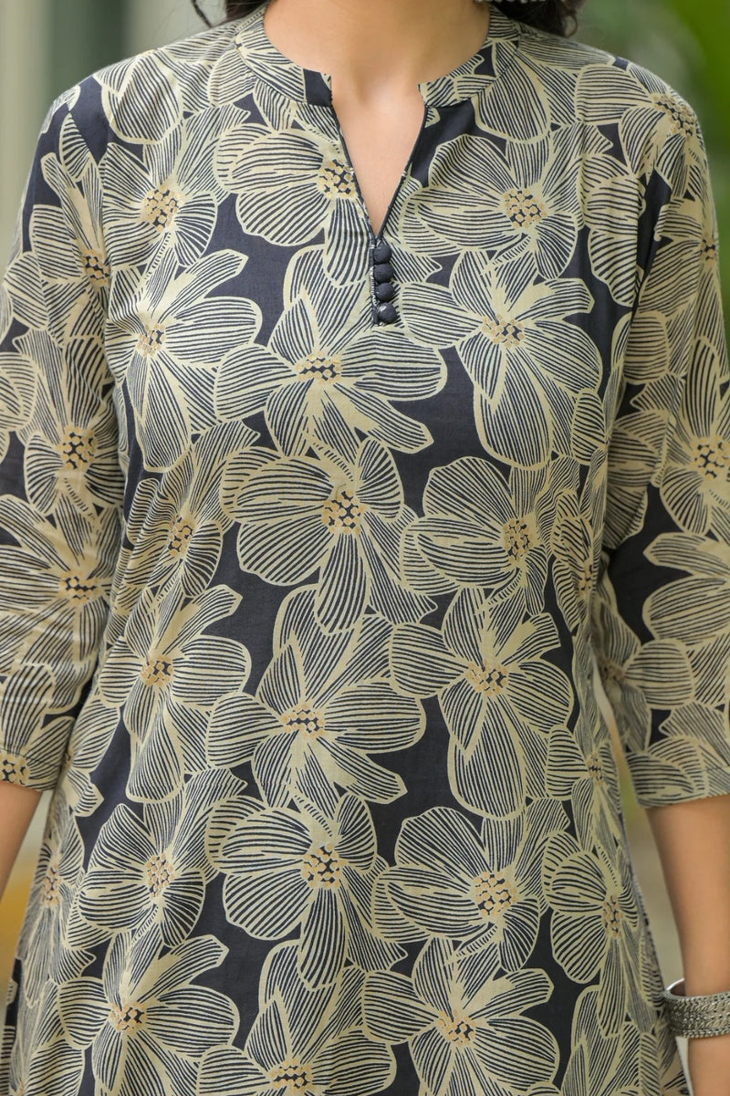 Zohra blue bloom cotton suit set with mul cotton dupatta