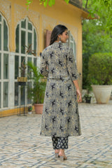 Zohra blue bloom cotton suit set with mul cotton dupatta