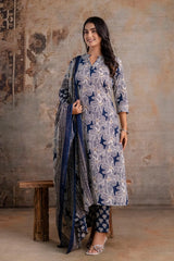 Zohra Black Bloom Cotton Suit Set