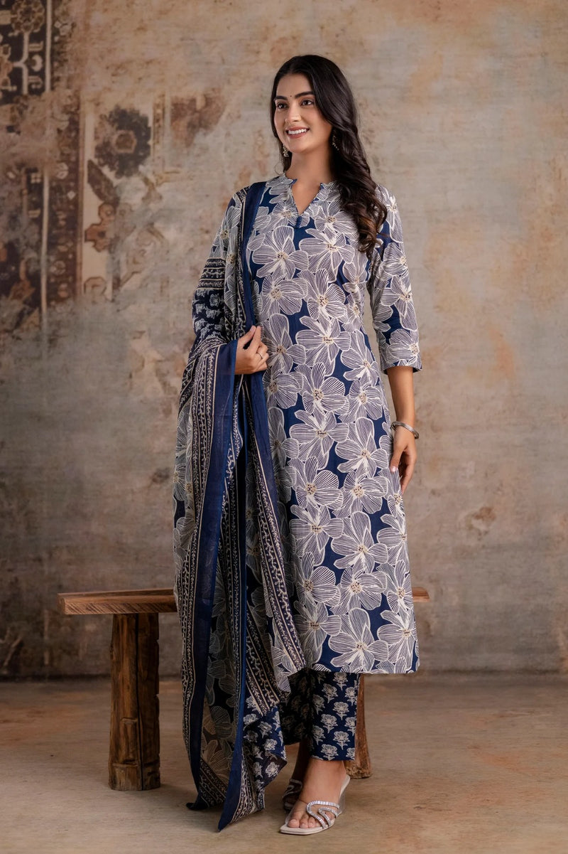 Zohra Black Bloom Cotton Suit Set