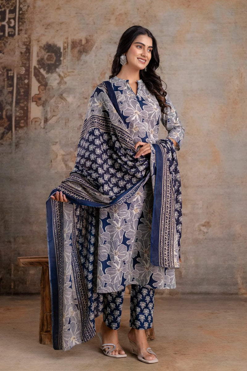 Zohra Black Bloom Cotton Suit Set