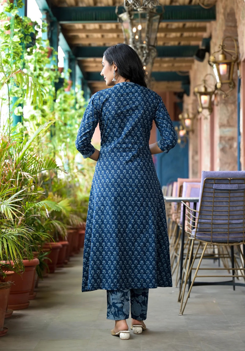 Merry black cotton suit set with mul cotton dupatta