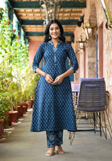 Merry black cotton suit set with mul cotton dupatta