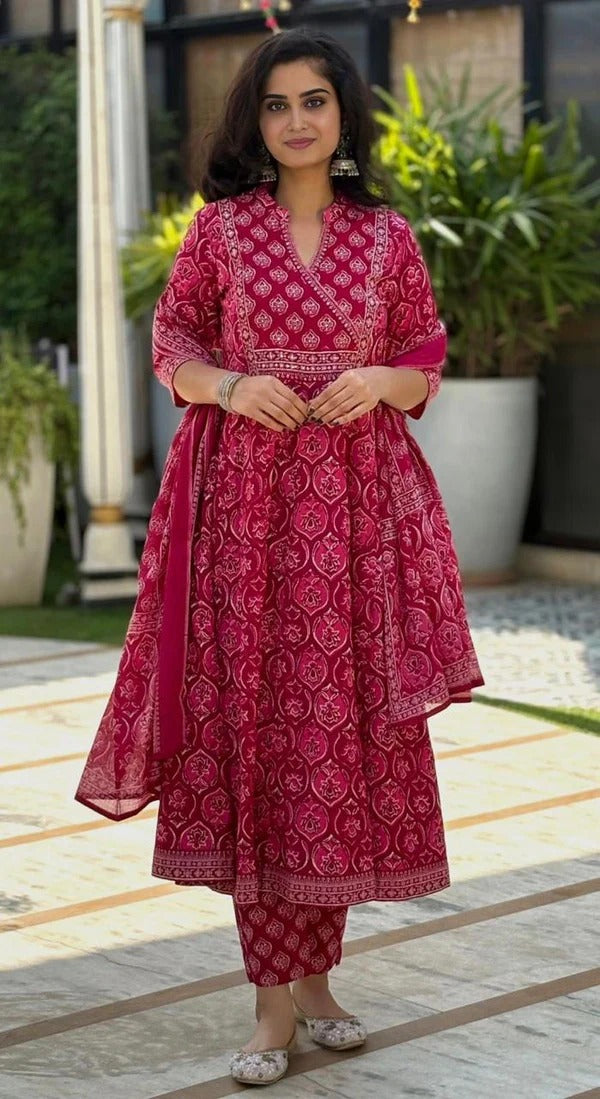 Nora Blue Embroidered Cotton Suit Set With Mul Cotton Dupatta