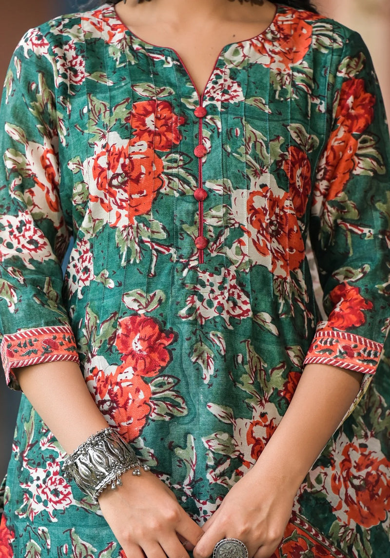 Falak Chintz block Print Pintuck Chanderi Suit Set