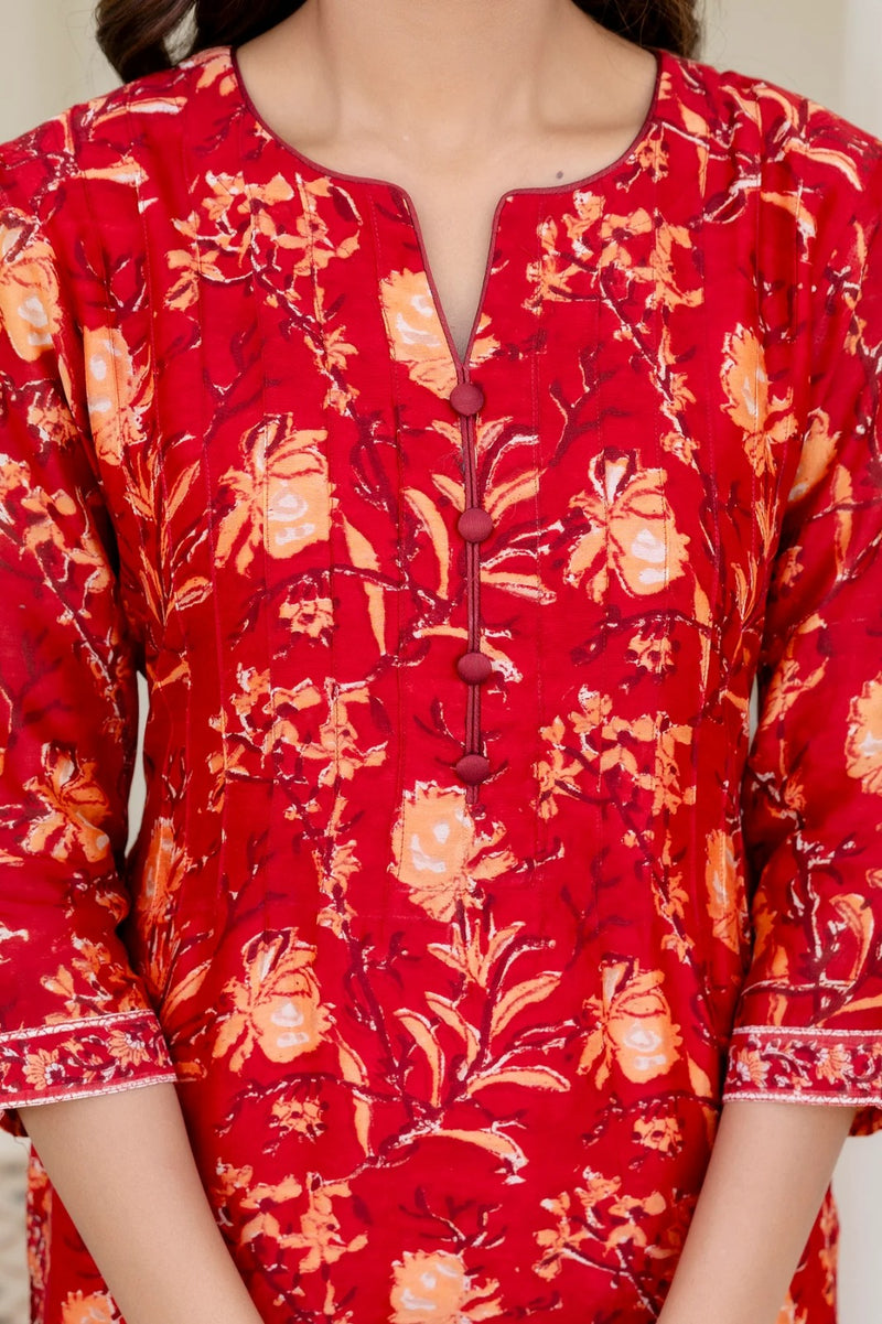 Falak Chintz block Print Pintuck Chanderi Suit Set