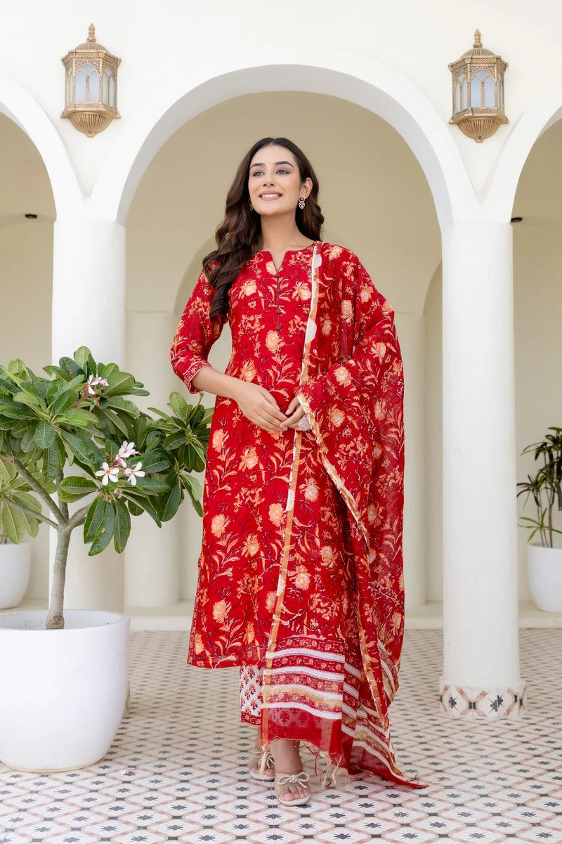 Falak Chintz block Print Pintuck Chanderi Suit Set