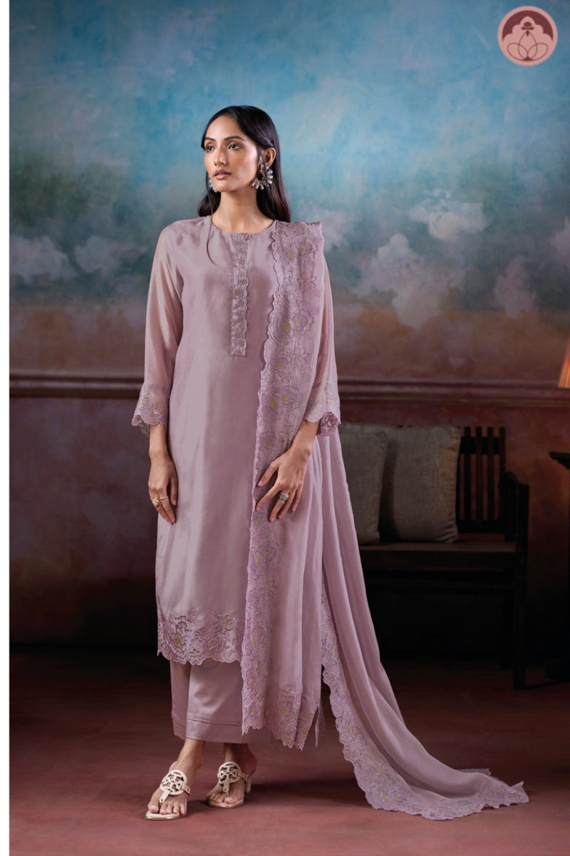 Pastel Grace Pink Embroidered Suit Set with Dupatta