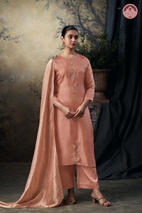 Pastel Grace Pink Embroidered Suit Set with Dupatta