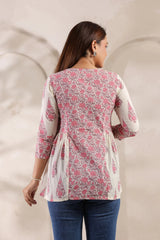 Flora white floral cotton short kurta