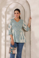 Flora pink floral cotton short kurta