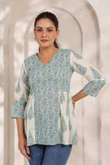 Flora pink floral cotton short kurta