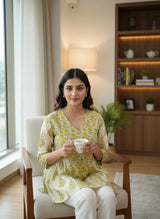 Flora pink floral cotton short kurta