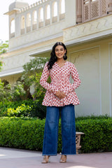 Rosso Red  Handblock Printed Short Kurta