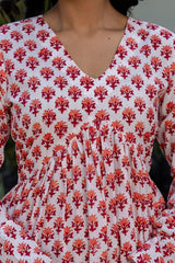 Rosso White Handblock Printed Short Kurta
