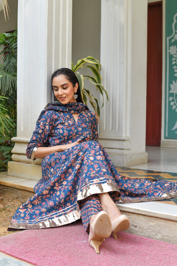Beauty Blue Anarkali Gota Suit Set