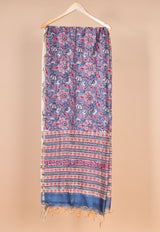 Poetic Purple Floral Handblock Chanderi Silk Dupatta