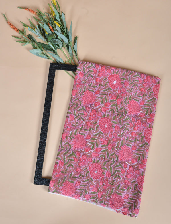 Fern Floral Mul Handblock Fabric (WIDTH 44 INCHES)