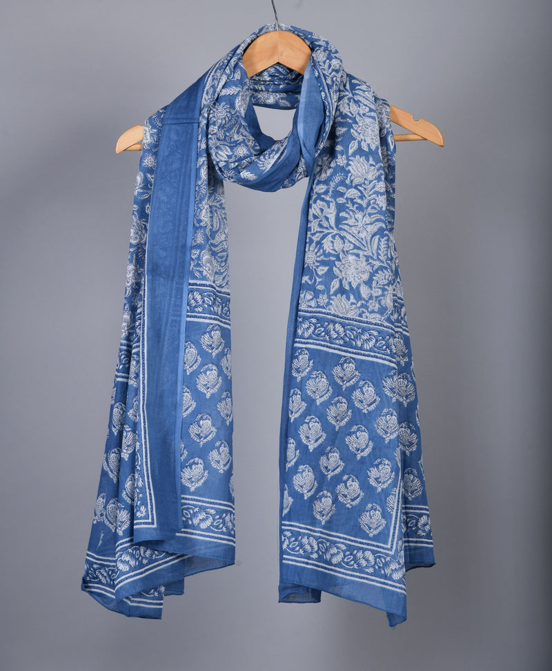 Azure Floral Cotton Unstitched Suit Set With Cotton Dupatta