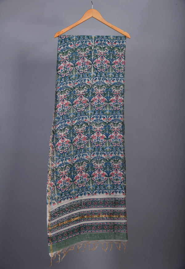 Royal Affairs Floral Handblock Chanderi Silk Dupatta
