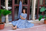 Classic Azure Floral Anarkali Cotton Suit set