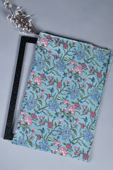 Steel Blue floral Fabric Cotton  (WIDTH 42 INCHES)