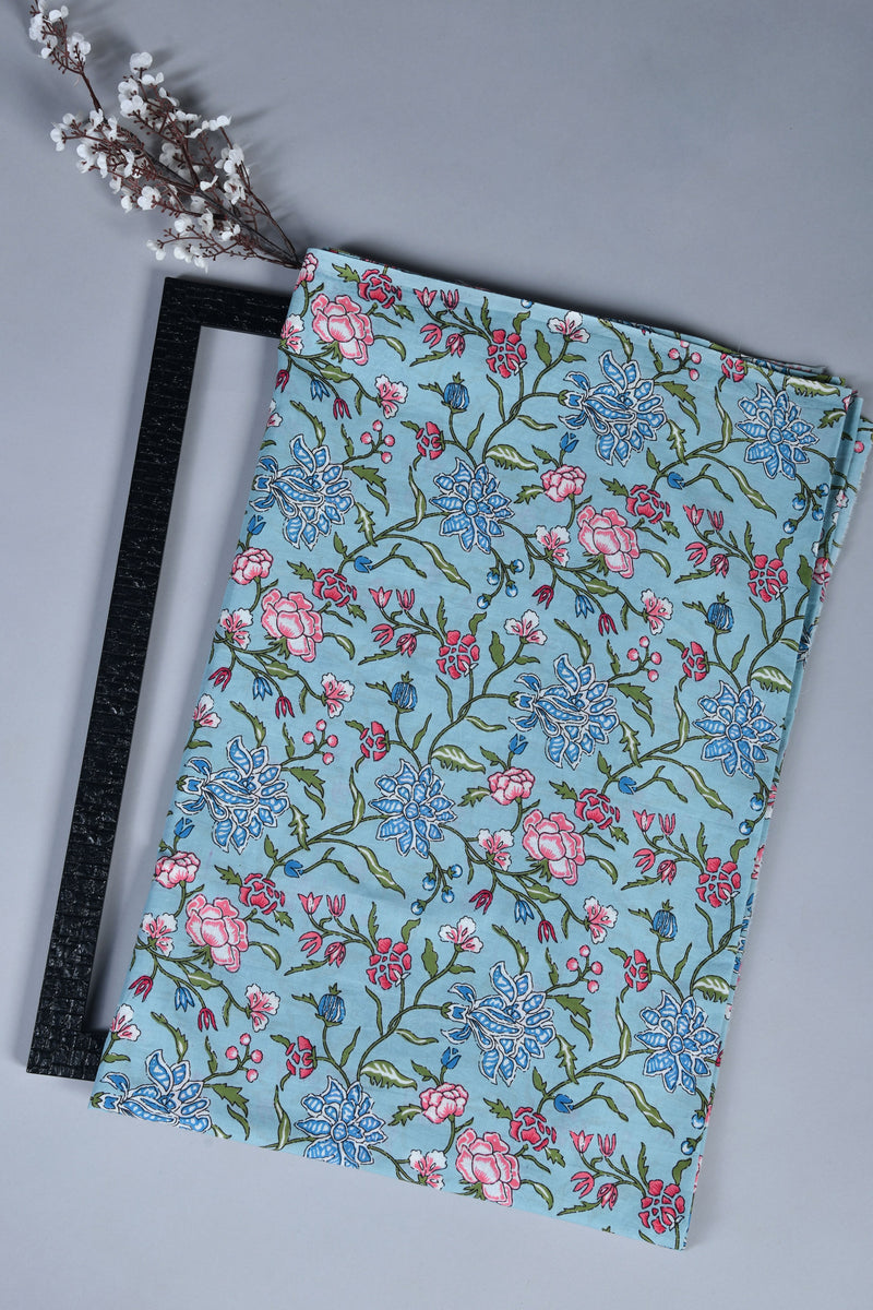 Steel Blue floral Fabric Cotton  (WIDTH 44 INCHES)