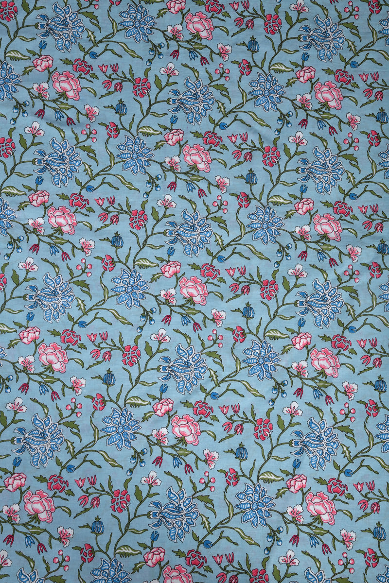 Steel Blue floral Fabric Cotton  (WIDTH 44 INCHES)
