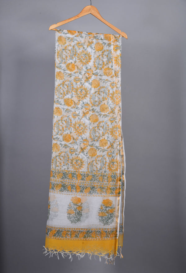 Summer Sunshine Floral Handblock Kotadori  Dupatta