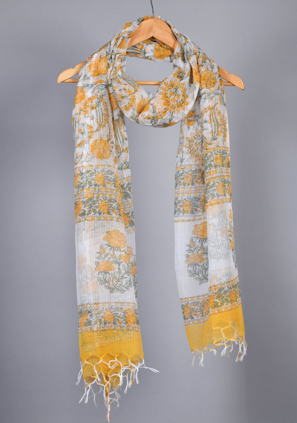 Summer Sunshine Floral Handblock Kotadori  Dupatta