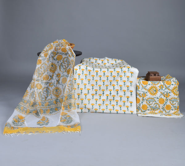Summer Sunshine  Unstitched Suit Set With Kotadori Dupatta
