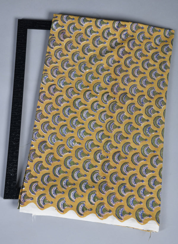 Mustard Treasure Mul Handblock Fabric (WIDTH 44 INCHES)