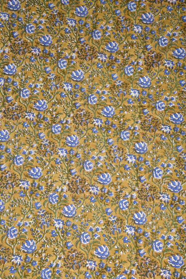 Mustard Treasure Mul Handblock Fabric (WIDTH 44 INCHES)