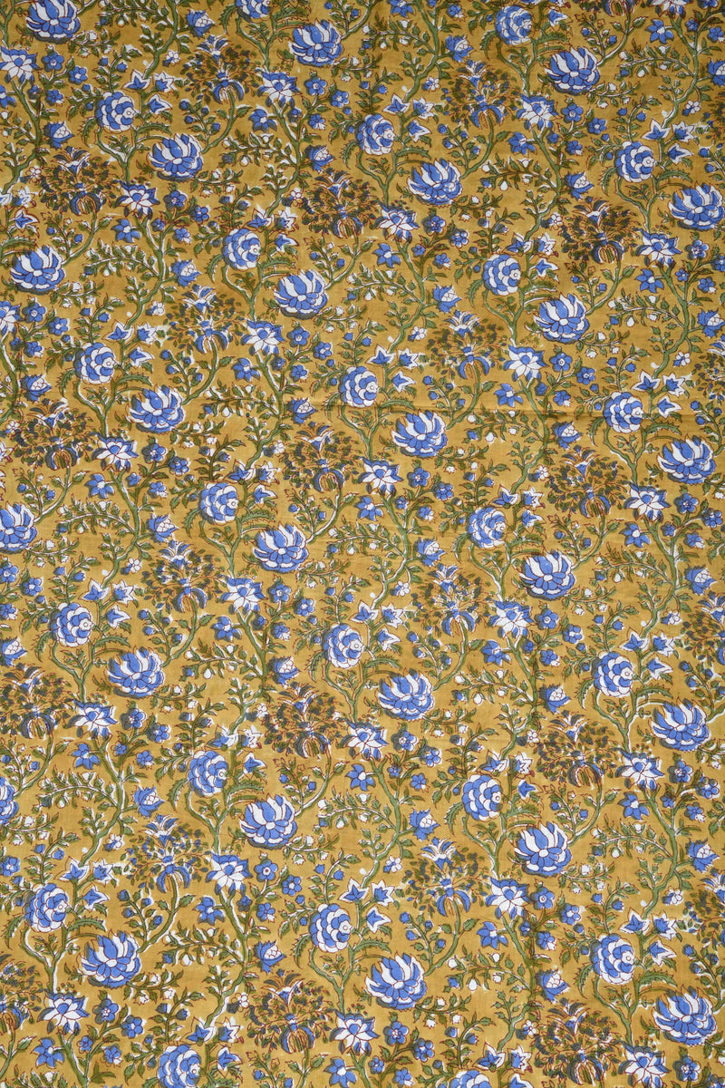 Mustard Treasure Mul Handblock Fabric (WIDTH 44 INCHES)