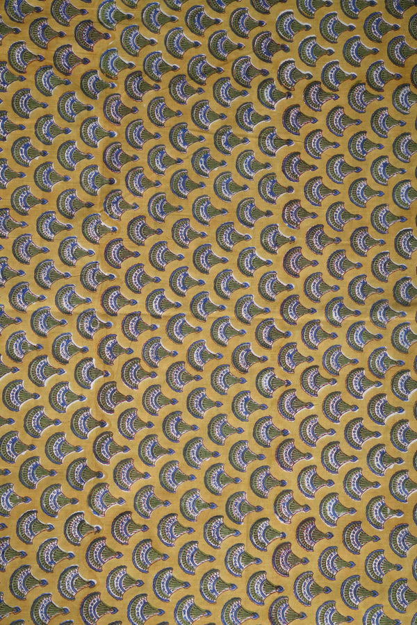 Mustard Treasure Mul Handblock Fabric (WIDTH 44 INCHES)