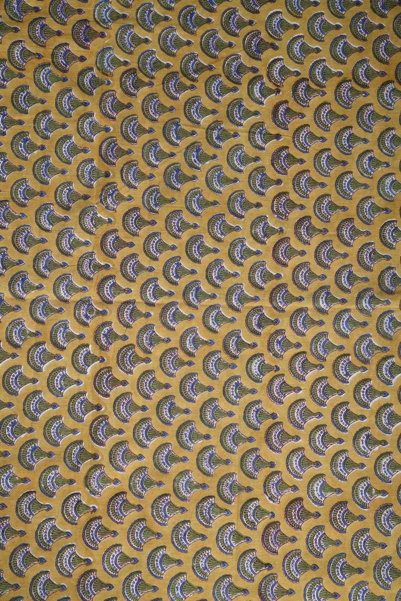 Mustard Treasure Mul Handblock Fabric (WIDTH 44 INCHES)