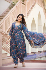 Midnight Blue Lace Detailed Suit Set
