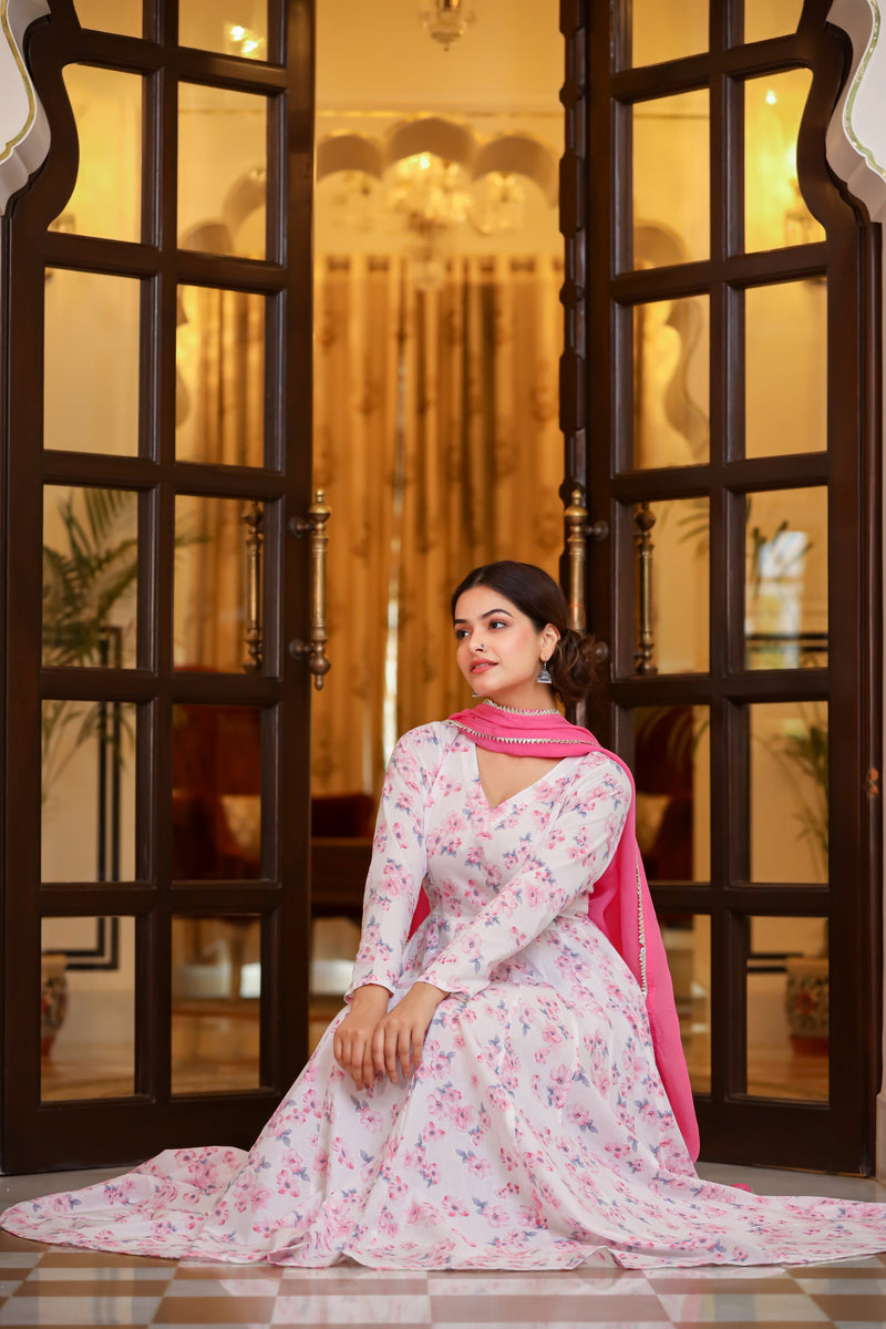 Snowy Blush Long Organza Dupatta Dress Snowy Blush Long Organza Dupatta Dress