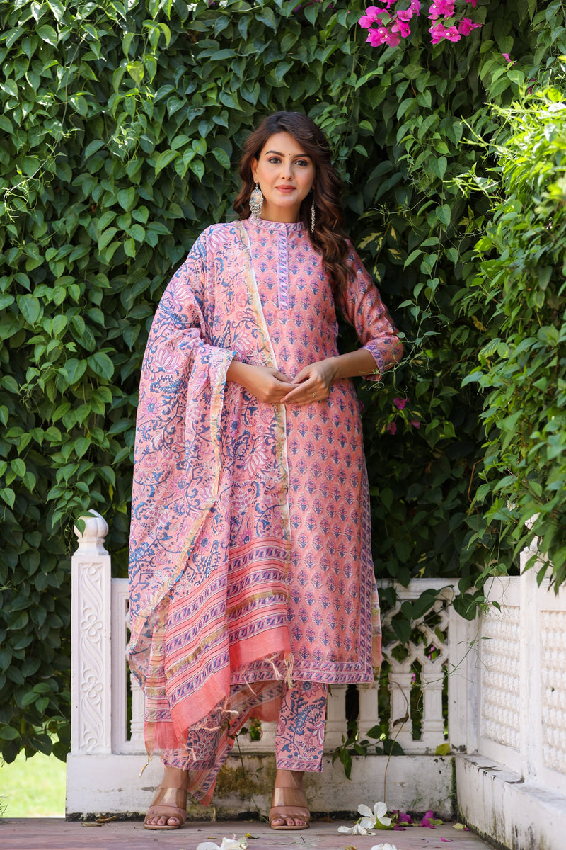 Gulbadan Chanderi Handblock Suit Set