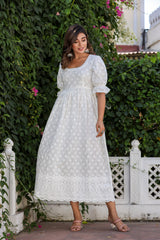 Pure White Embroidered Mixi Dress